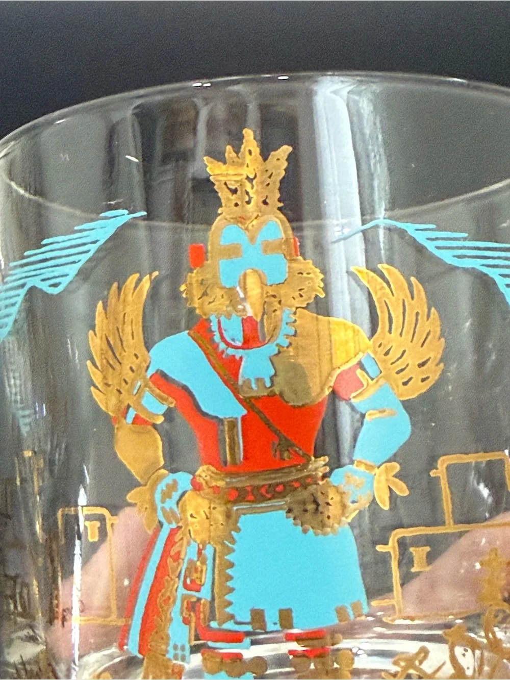 Vintage COUROC Of Monterey Hopi Kachina 22K Gold Gilt Lowball Glass